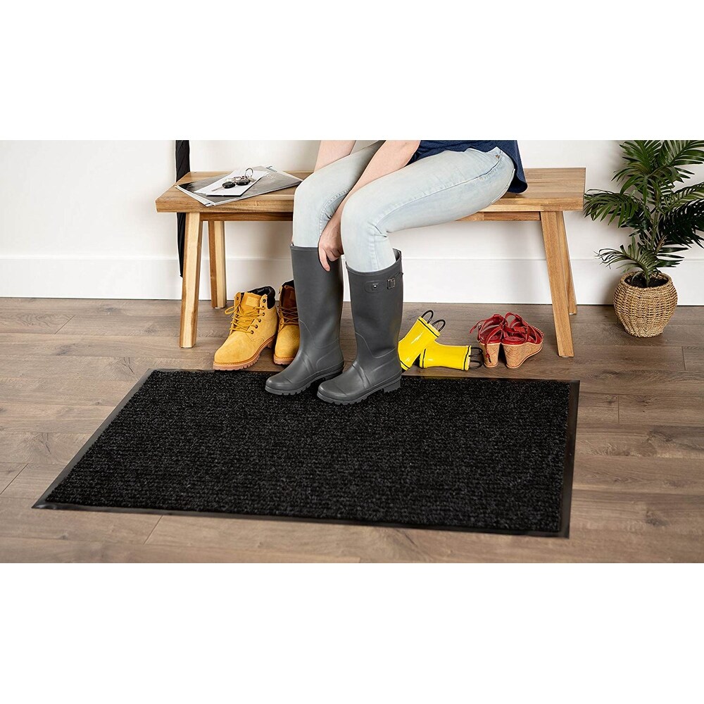 J M Charcoal Ribbed Walk Off Utility Runner 22x60