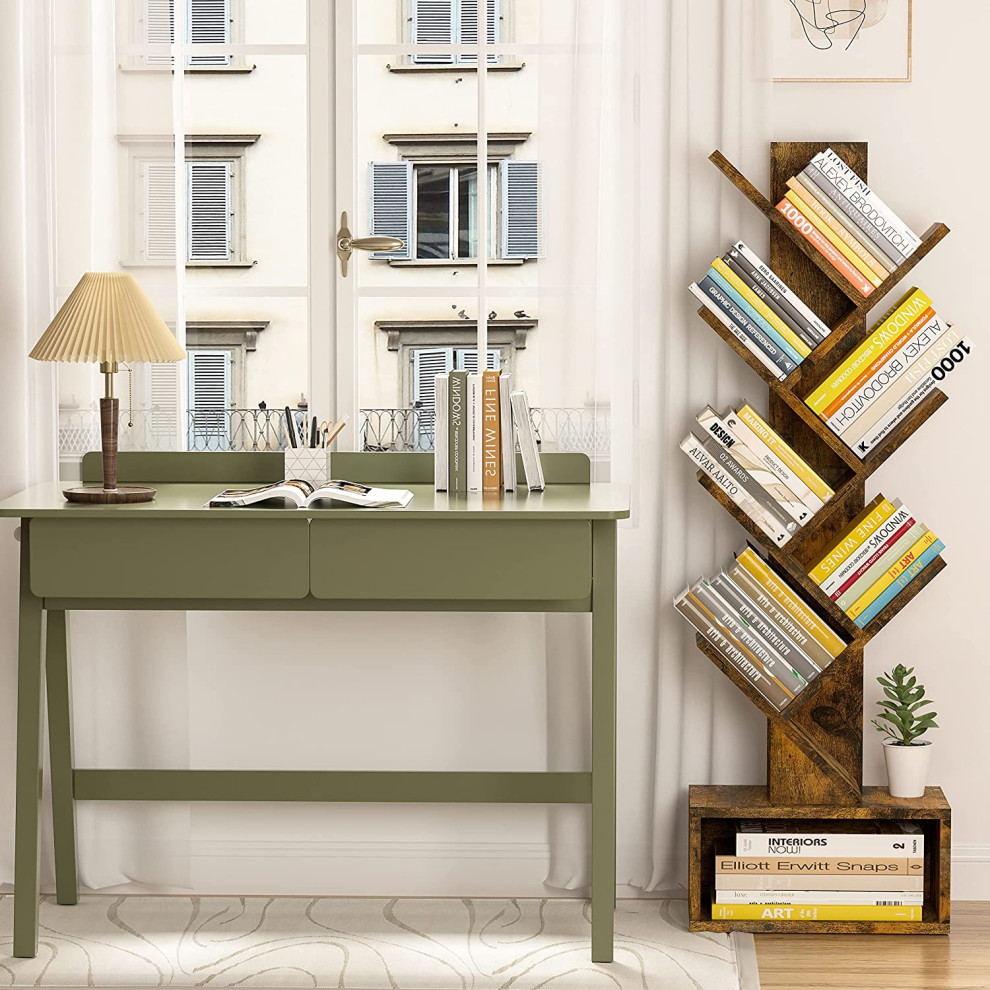 Modern 6 Tier Tree Bookshelf with Drawer   Midcentury   Bookcases   by Imtinanz  LLC  Houzz