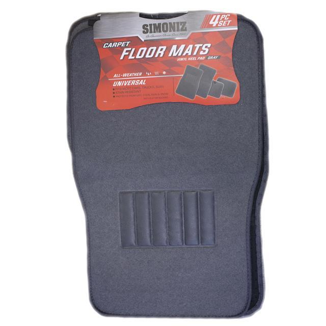 Simoniz - 4pc Carpet Floor Mat - Vinyl Heel Pad - Gray 00217