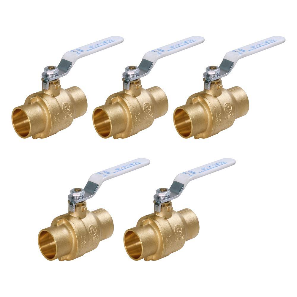 The Plumber's Choice 1-12 in. SWT x 1-12 in. SWT Premium Brass Full Port Ball Valve (5 Pack) 832C334-5-NL