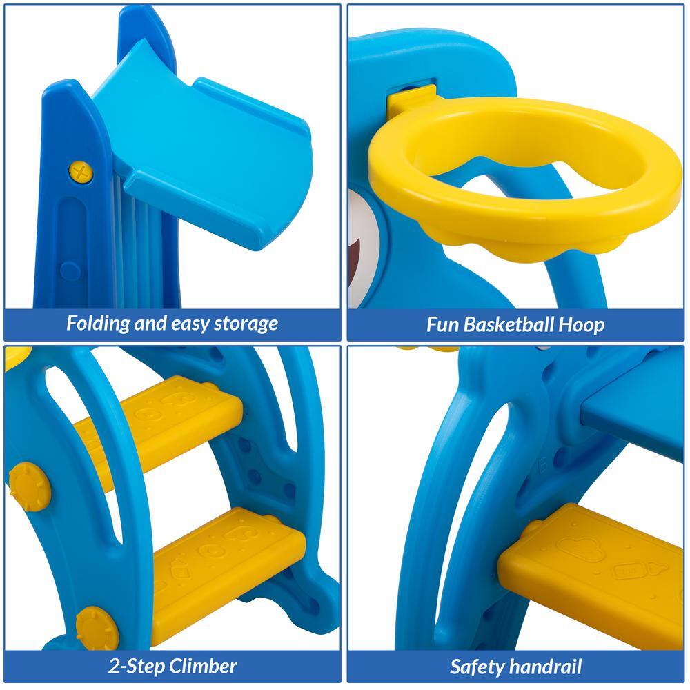 Nyeekoy Toddler Slide Playset Kid's Freestanding Climbing Sliding Fun Toy in Sky Blue TH17Y0840