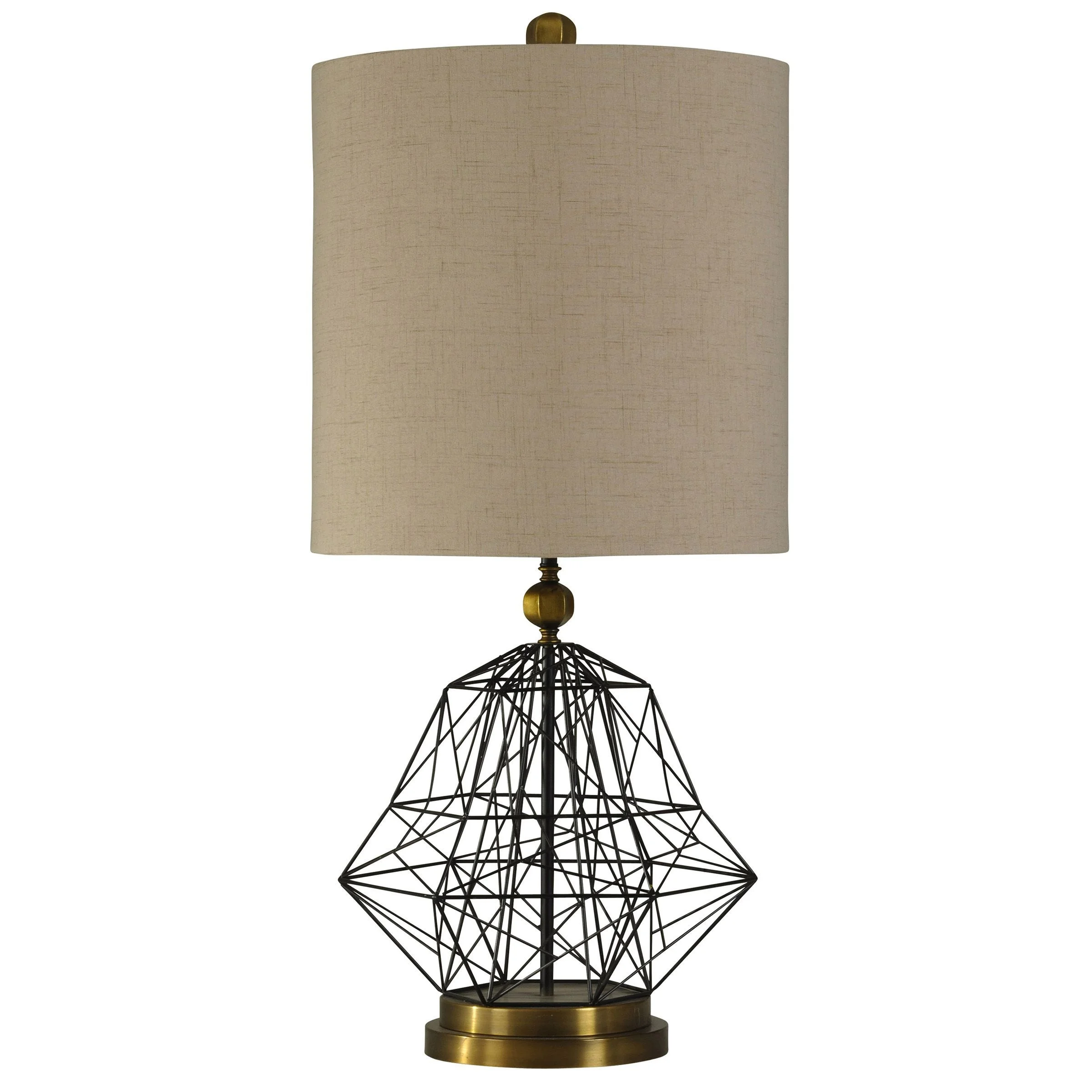 StyleCraft Satin Black and Hawthorne Gold Table Lamp - Beige Hardback Fabric Shade