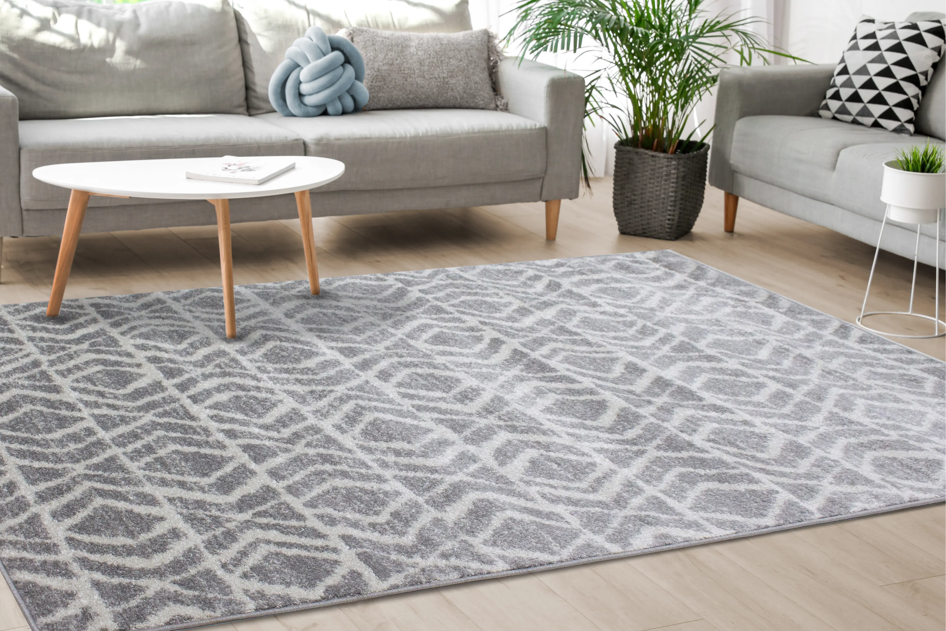 Focus 8 x 11 Contemporary Gray White Area Rug