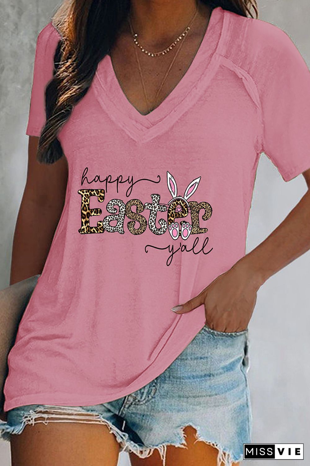 Happy Easter Y'All, Easter V Neck Graphic Tee