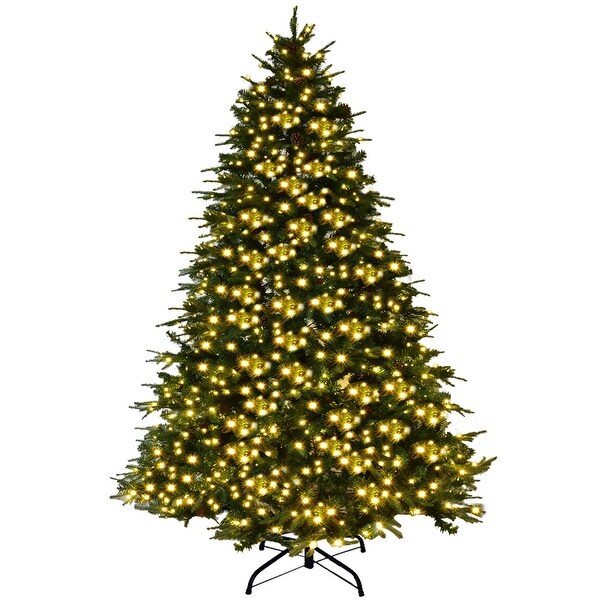 Costway 8Ft PreLit Artificial Christmas Tree Hinged w/ 600 LED Lights