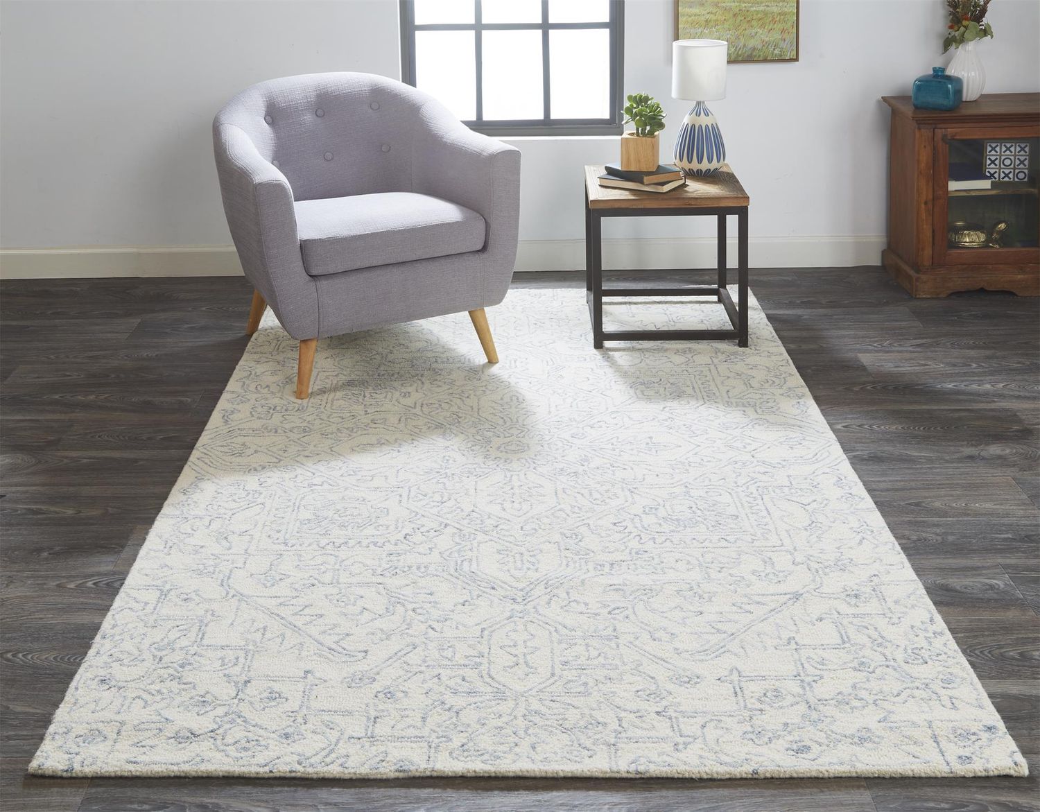 Natal Hand Tufted Ivory and Blue Rug by BD Fine