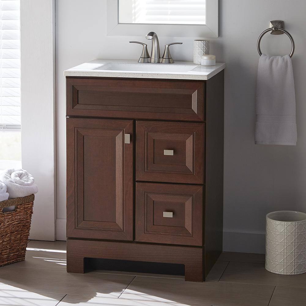 Home Decorators Collection Sedgewood 24.5 in. W Configurable Bath Vanity in Cognac with Solid Surface Top in Arctic with White Sink PPLNKDCG24D