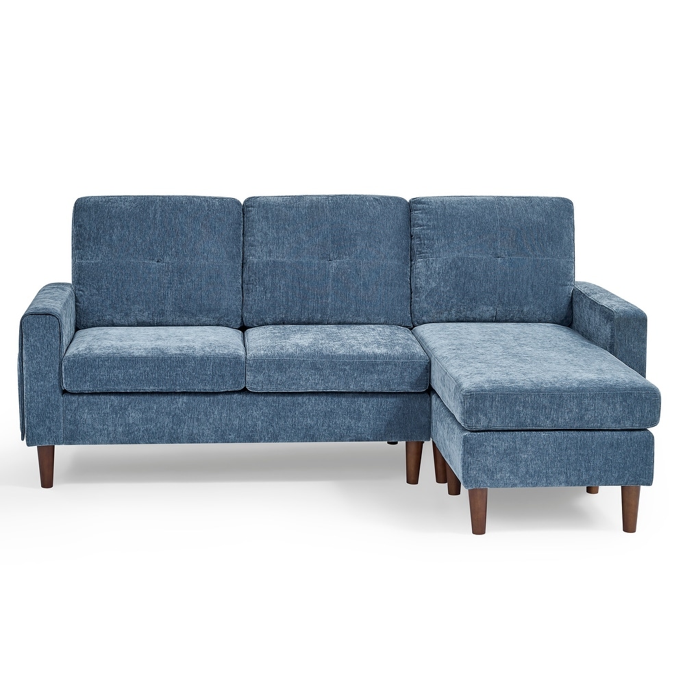 Chenille Convertible Sectional L shape Sofa Couch  3 Seats Sofa with Removable Cushions and Pocket  Rubber Wood Legs