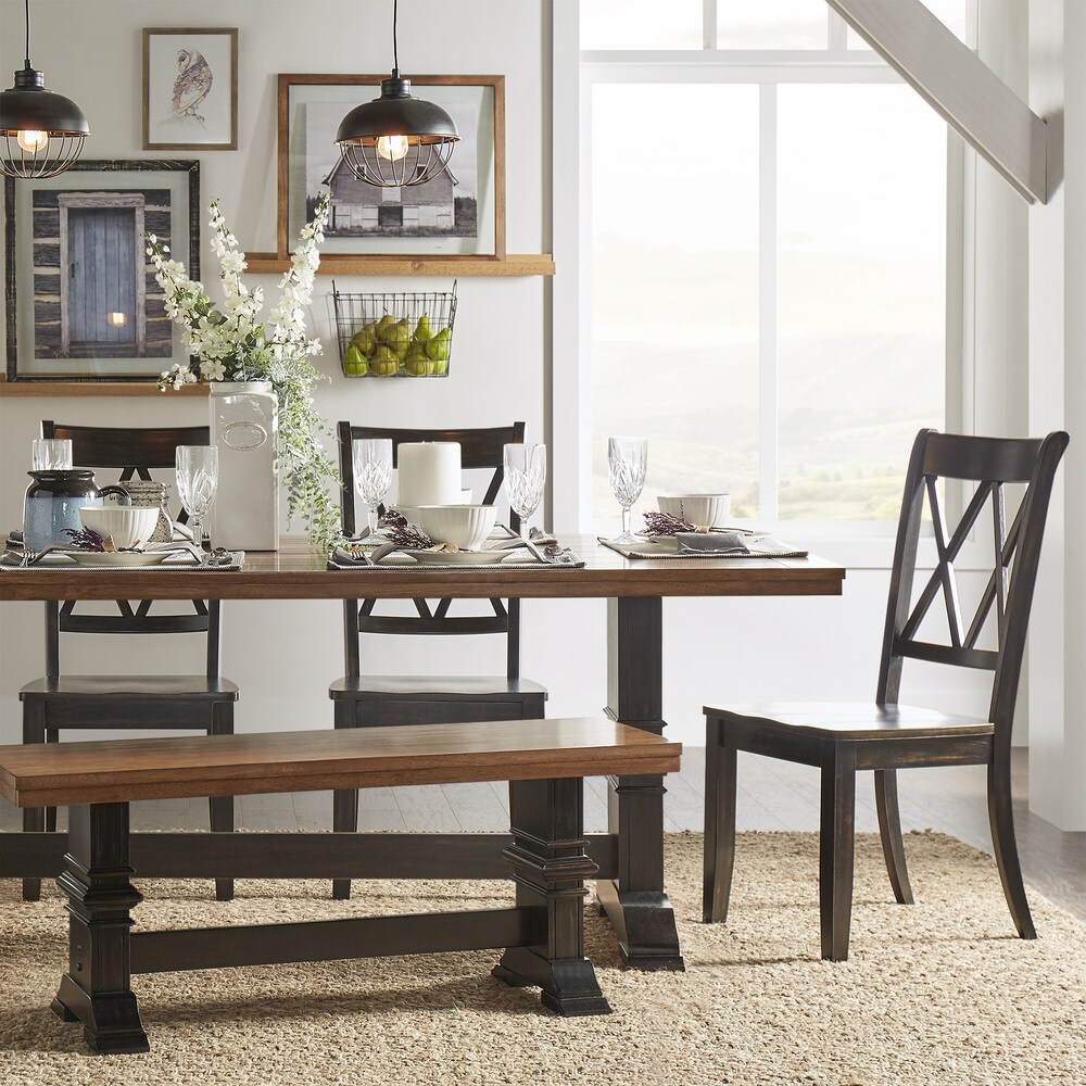 Eleanor Black Farmhouse Trestle Base 6 Piece Dining Set   X Back by iNSPIRE Q Classic