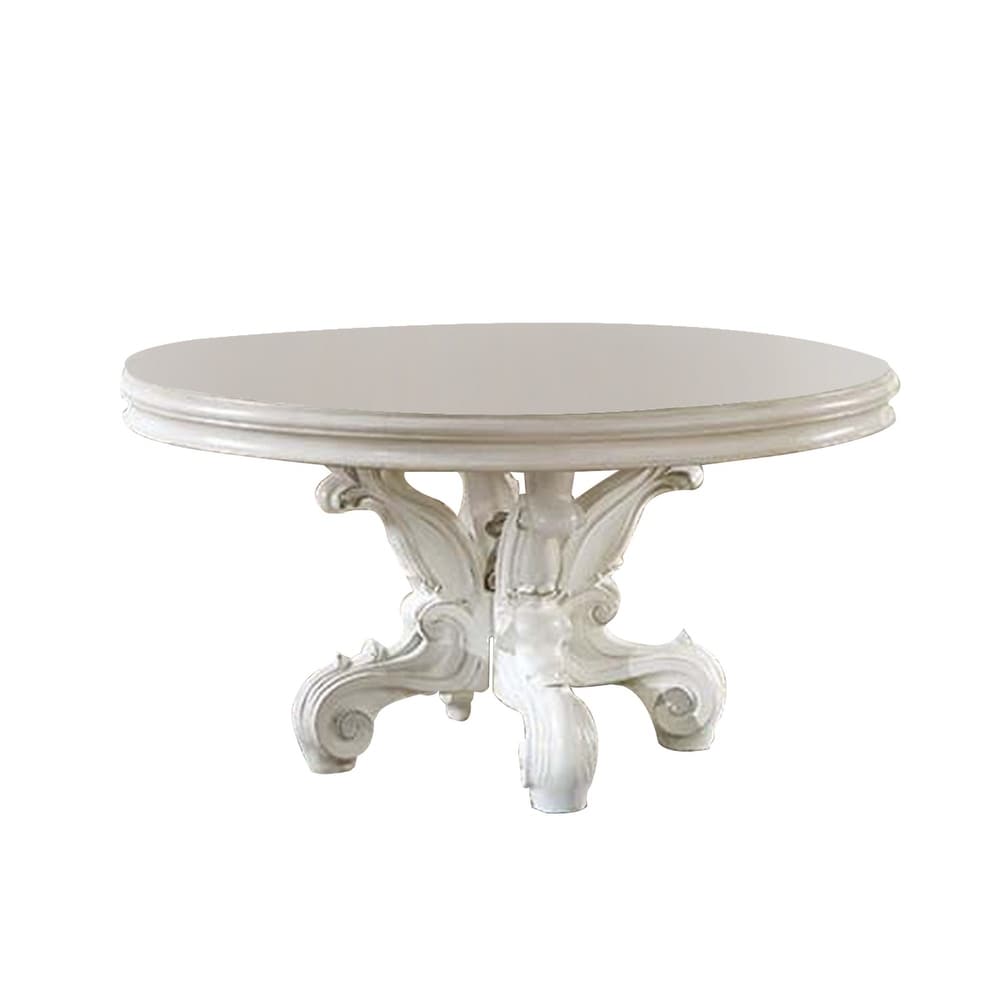 Clover 60 Inch Round Wood Dining Table  Single Pedestal Base  Bone White