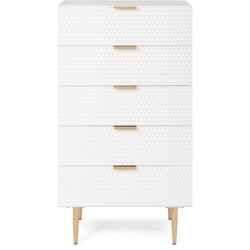 Atlin Designs Modern 5 Drawer Tallboy Dresser White