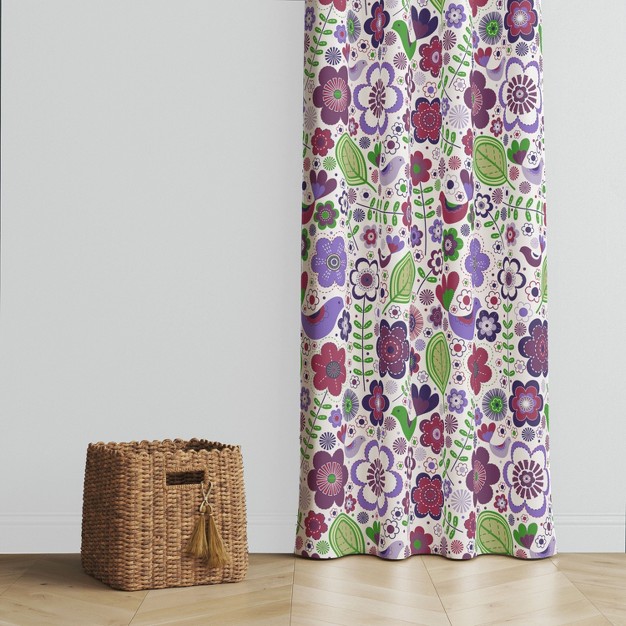 Bacati Botanical Purple Pearl String Cotton Printed Single Window Curtain Panel