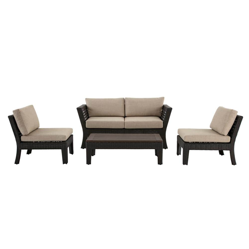 StyleWell Tyler 4-Piece Steel Wicker Outdoor Patio Conversation Set with Cover and Beige Cushions 710.197.000