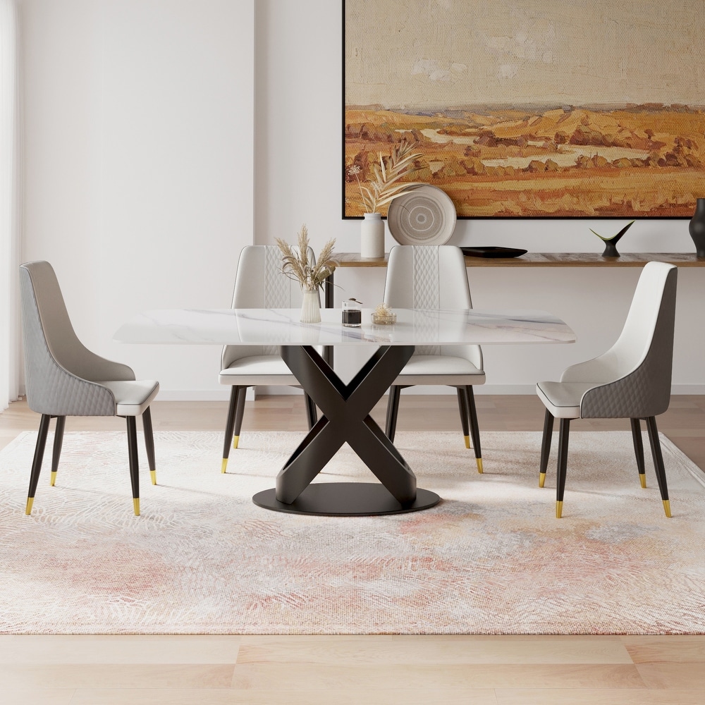 Marble Dining Table  Slate Panel with Metal Pedestal