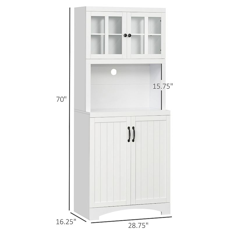 HOMCOM Accent Kitchen Buffet and Hutch Wooden Storage Cabinet with Glass Framed Door and Microwave Space White