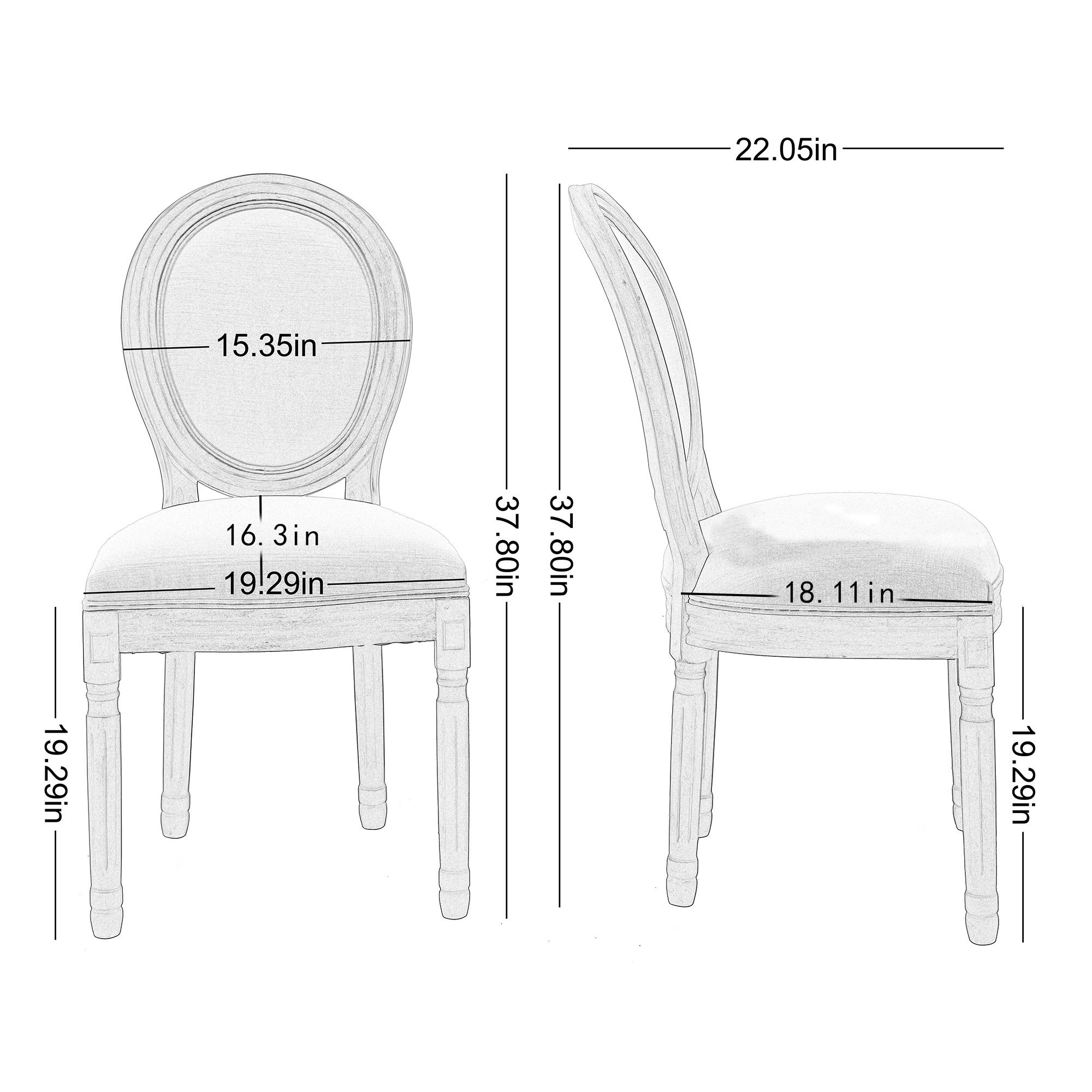 Upholstered Fabrice French Dining Chair with rubber legs