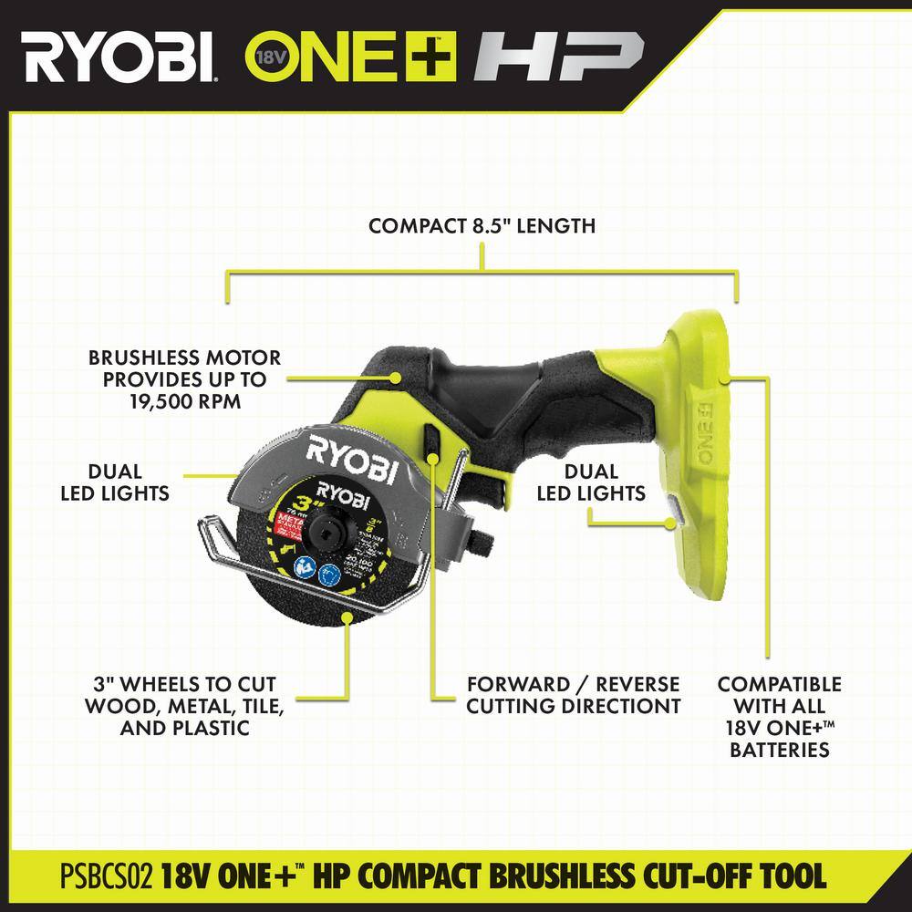 RYOBI ONE+ HP 18V Brushless Cordless Compact Cut-Off Tool (Tool Only) PSBCS02B