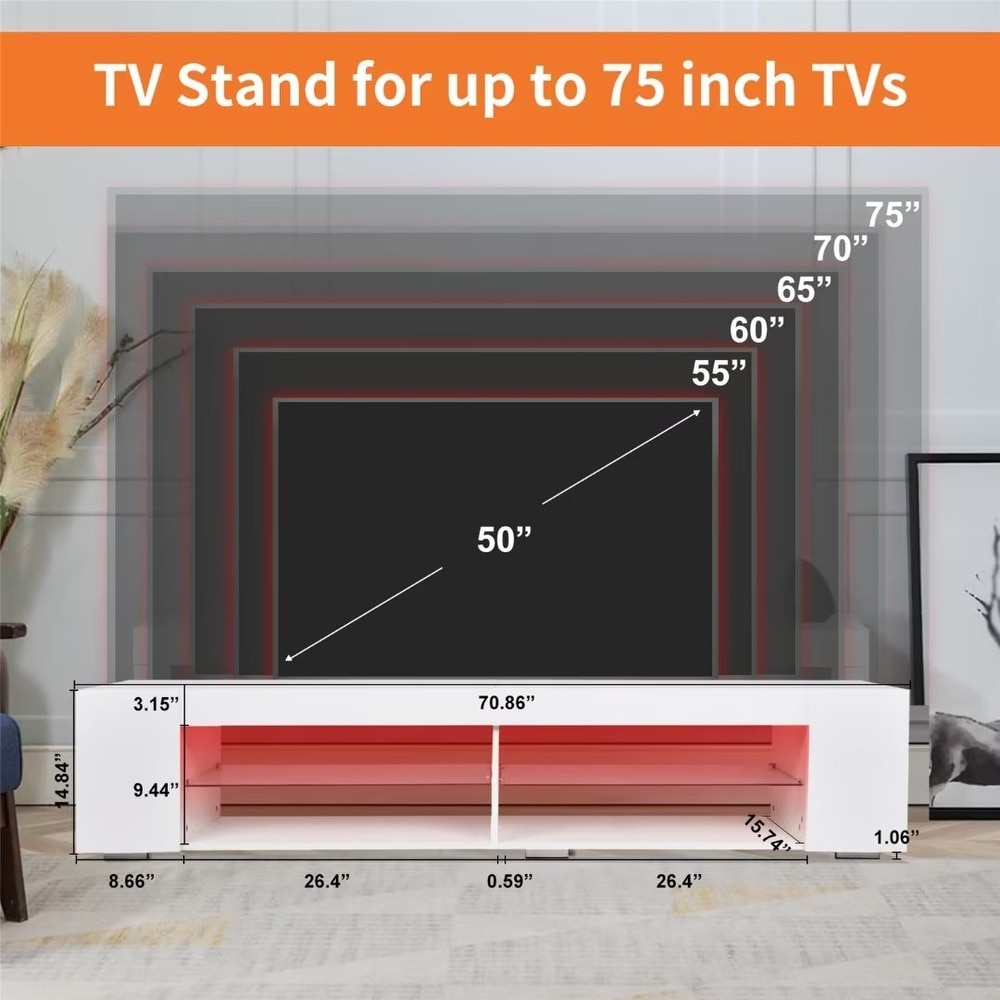 LED TV Stand Entertainment Center with Storage   83 inches in width