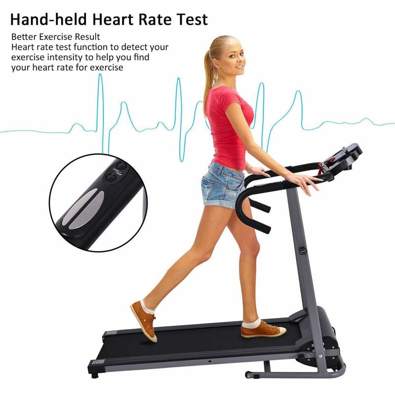 Electric Folding Treadmill, Motorized Jogging Running Machine with LCD Monitor & Device Holder, Heart Rate Sensor