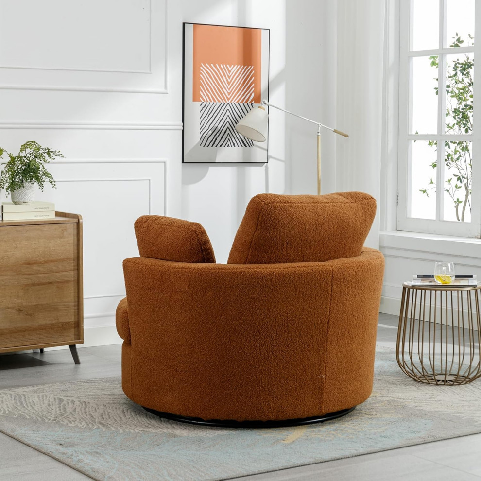 Swiveling Accent Chair  Barrel Design  ampCurved Storage Ottoman   Modern   Armchairs And Accent Chairs   by Decor Love  Houzz