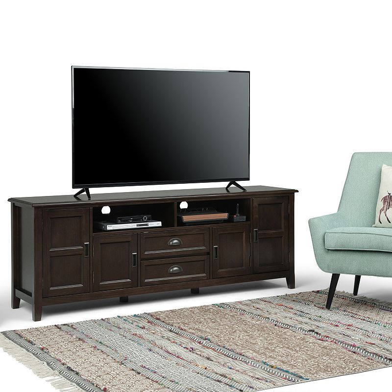 Simpli Home Burlington Traditional TV Media Stand in Mahogany Brown