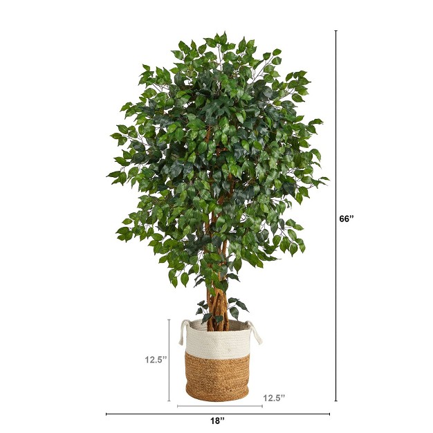 Nearly Natural 5.5-ft Palace Ficus Artificial Tree With In Handmade Natural Jute And Cotton Planter