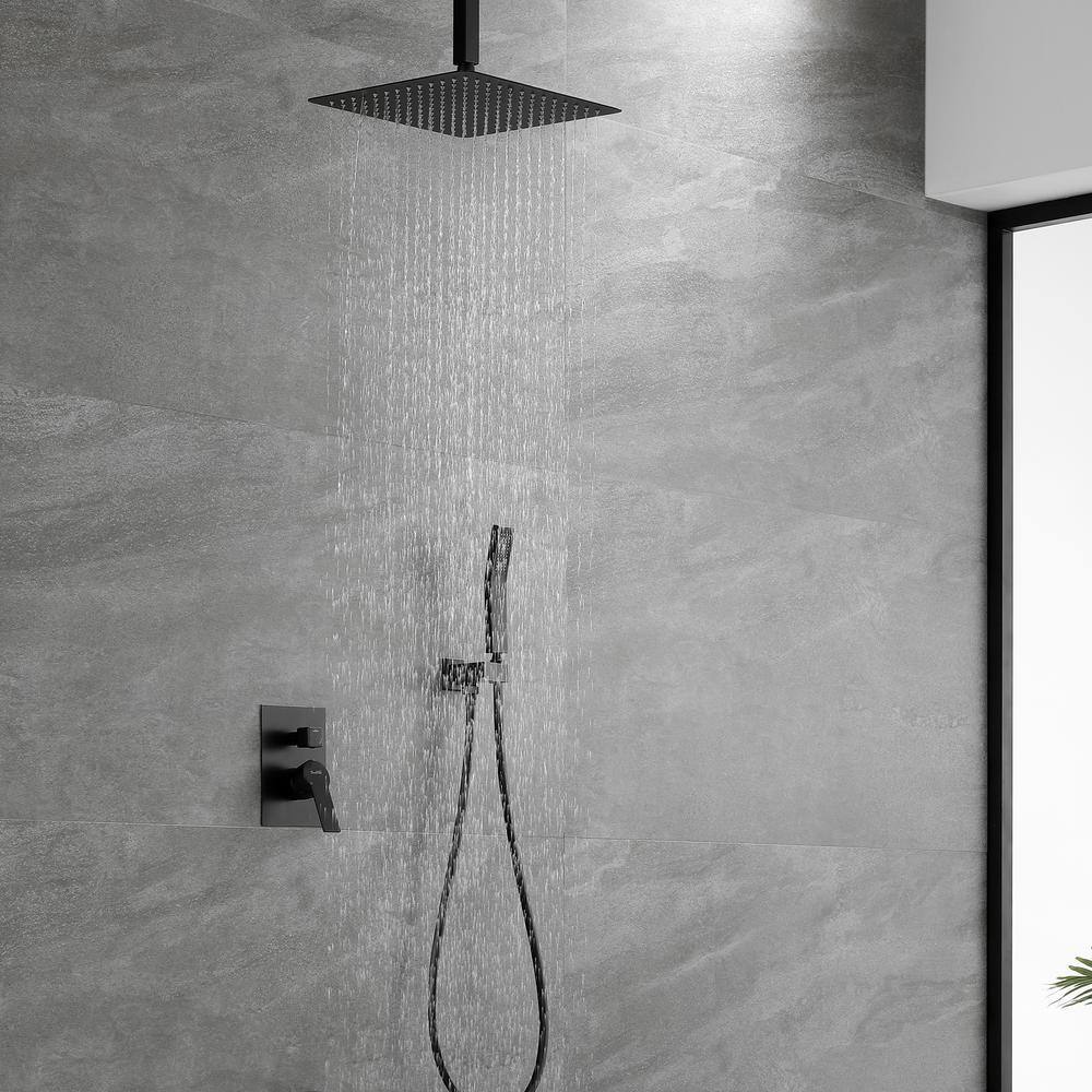 Boyel Living 1-Spray Patterns with 2.5 GPM 12 in. Ceiling Mount Dual Shower Heads with Pressure Balance Valve in Matte Black SMD-88005B