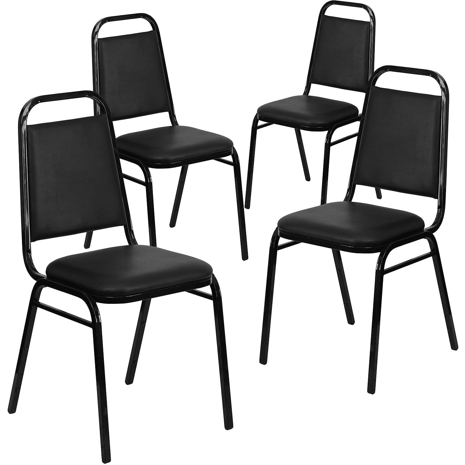 Flash Furniture 4 Pack HERCULES Series Trapezoidal Back Stacking Banquet Chair in Black Vinyl  Black Frame