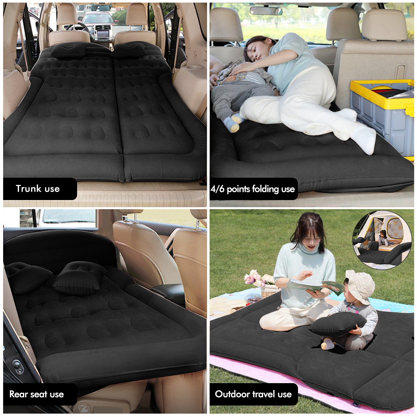 BuyWeek Black Inflatable Car Air Mattress Travel Bed - Thickened Car Camping Bed Sleeping Pad with Waterproof Spring Bed for Camping Travel