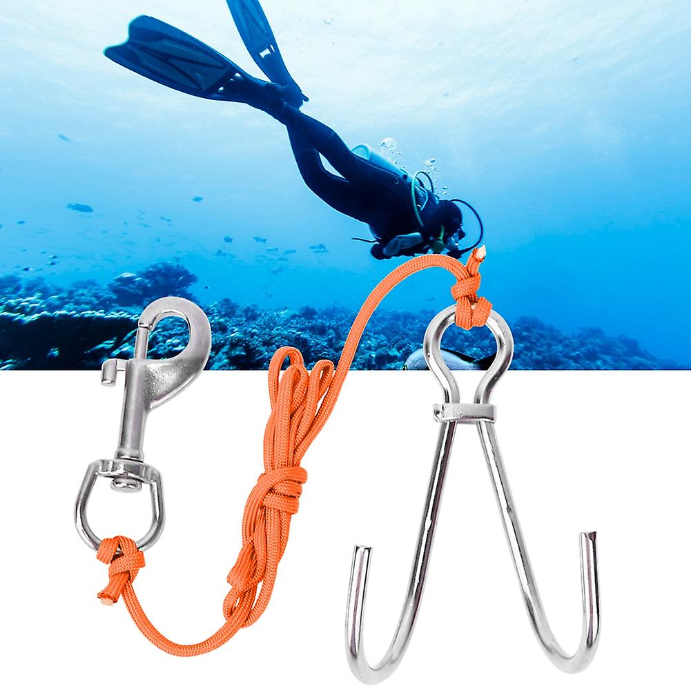 High Quality Stainless Steel Underwater Scuba Diving Drift Rock Single Hook Rope Safety Gear Equipmentorange