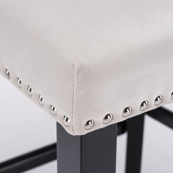 Upholstered Barstools with Button Tufted Decoration and Wooden Legs