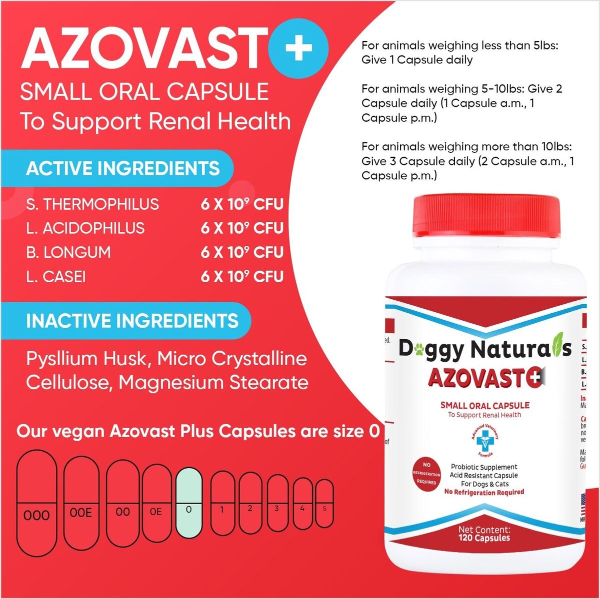 Pet Health Pharma Azovast Plus Capsule Kidney Supplement for Dogs and Cats， 120 count