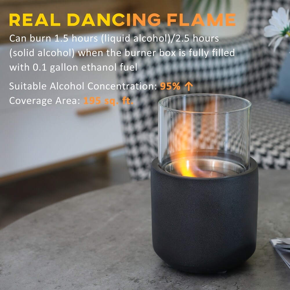 Tabletop Fireplace  Mini Concrete Ethanol Fire Bowl with Lid  Burns up with Liquid Alcohol and Solid Tablet Alcohol