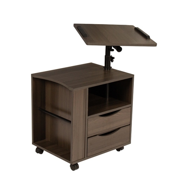 Height Adjustable End Table with Swivel Top， 2 Drawers and Open Storage Shelf