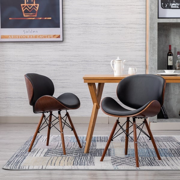 Contemporary Accent Chairs， Upholstered Faux Leather Curved Back [Set of 2] Easy to Clean for Dining Kitchen