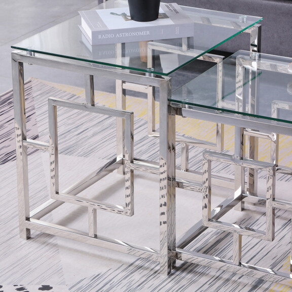 3 Pieces Gold Square Nesting Glass End Tables  Sma...