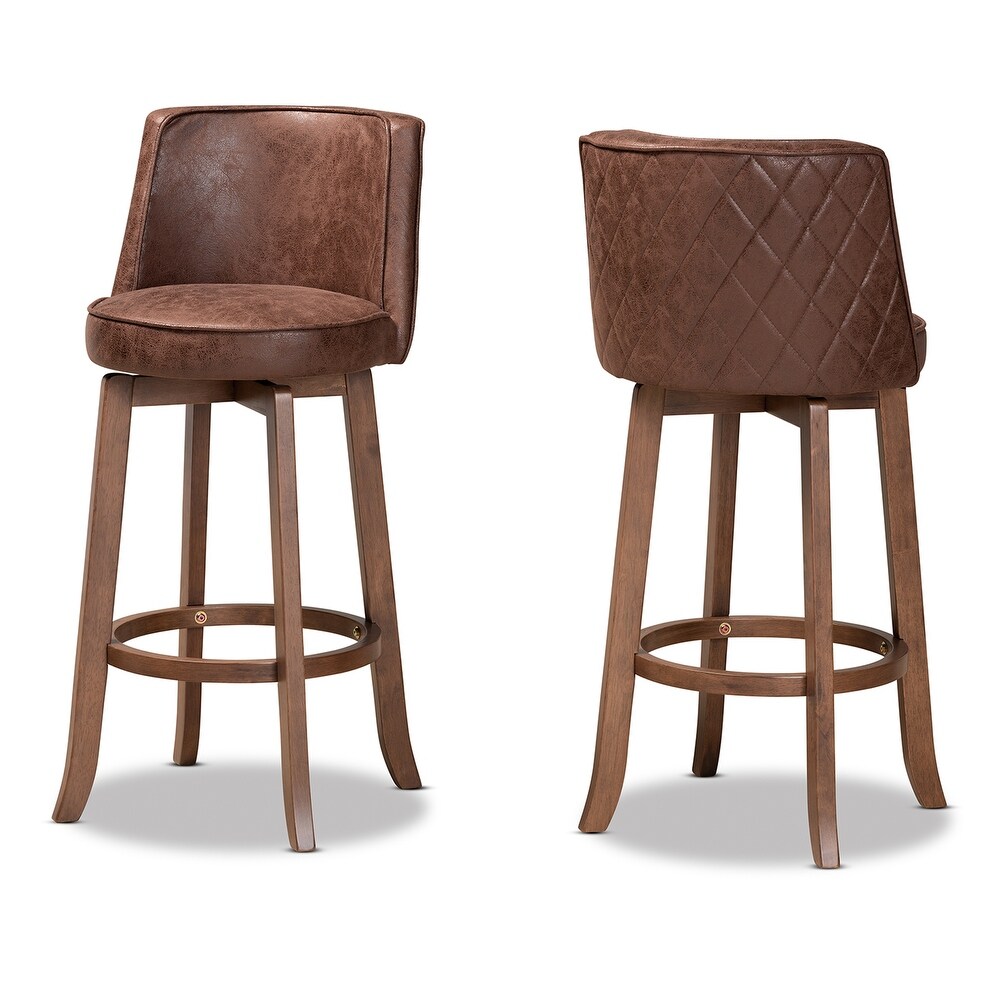 Adams Transitional Upholstered and Walnut Wood 2 PC Bar Stool Set