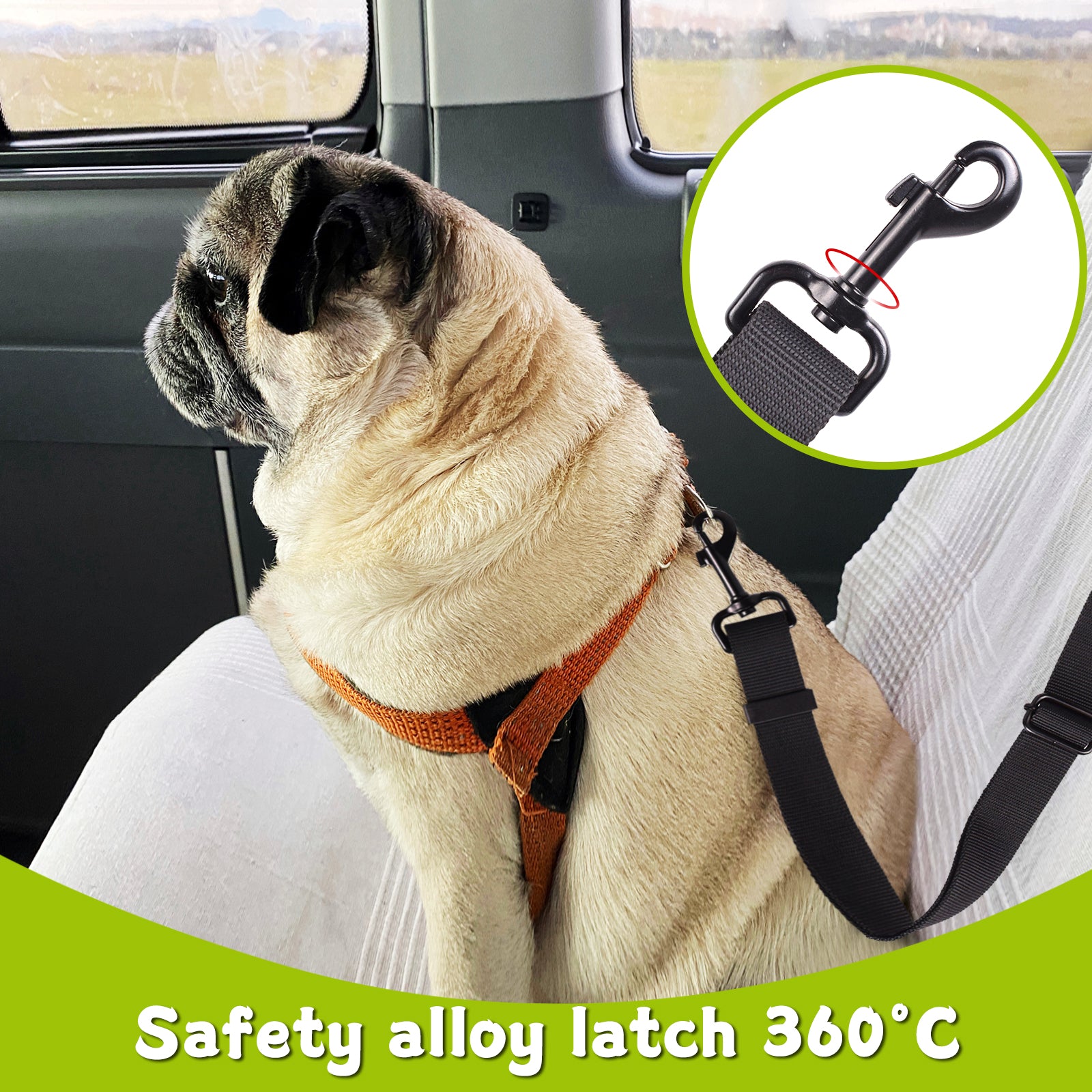 SWIHELP Dog Seat Belt， Black Adjustable Pet Puppy Doggie Car Safety Harness Restraint Headrest 2 Piece