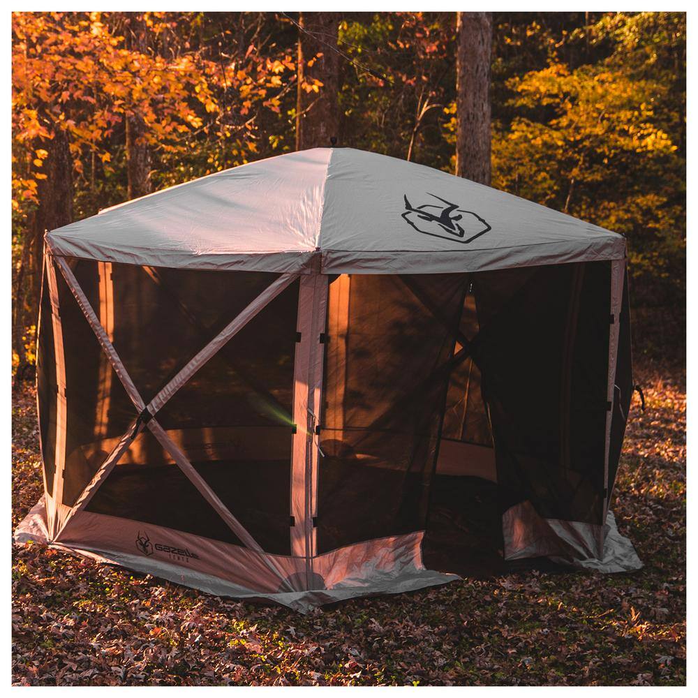 Gazelle G6 6-Sided Portable Gazebo Pop-Up Hub Screen Tent Desert Sand Includes free 3 Pack of wind panels GK908