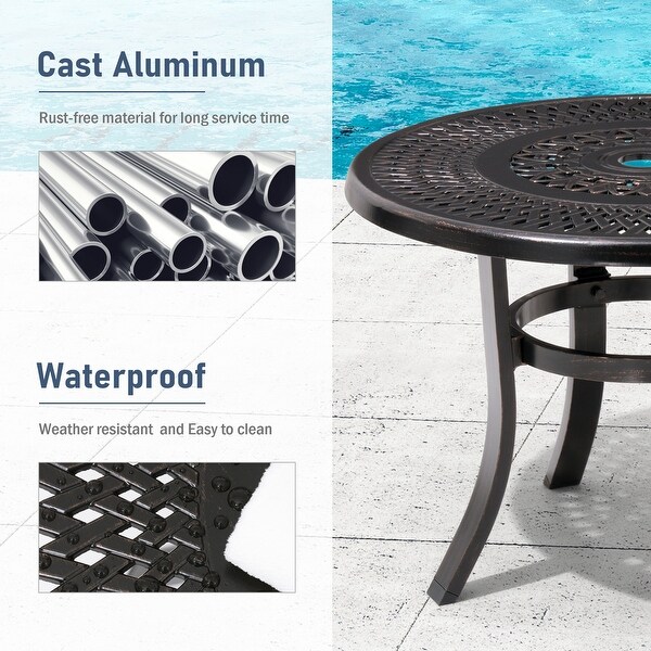 Pellebant Outdoor Round Cast Aluminum Small Table with Umbrella Hole