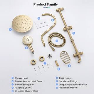 RAINLEX 3-Spray Patterns with 2.2 GPM 10 in. Wall Mount Dual Shower Heads in Spot Resist Brushed Gold RX2001LSJ