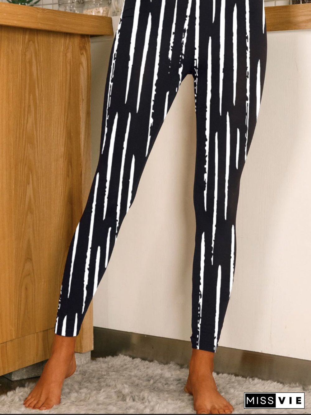 Casual Striped Plus Size Printed Leggings Pants