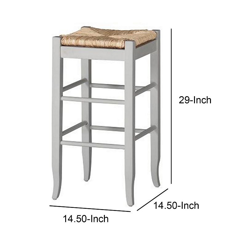 Square Wooden Frame Barstool with Hand Woven Rush， White and Brown