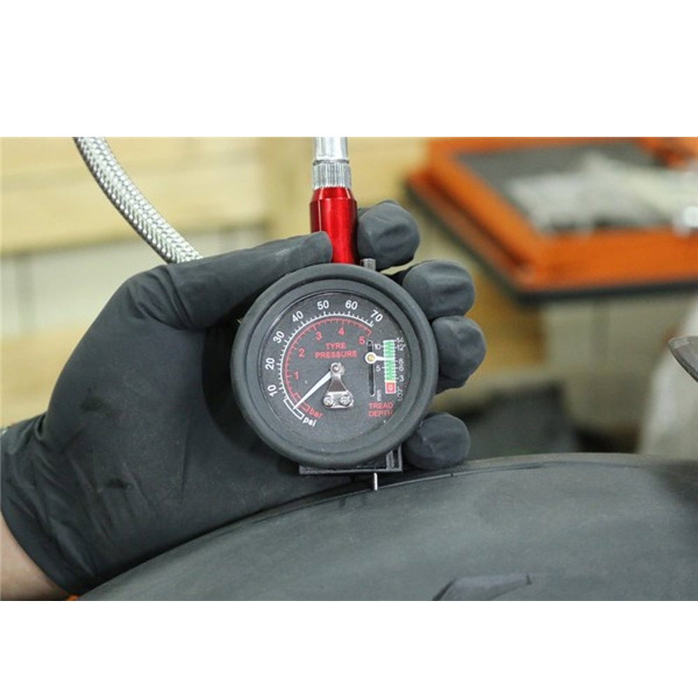 BIKESERVICE Tyre Pressure Dial Gauge Suits Motorbike BS80086   Total Tools