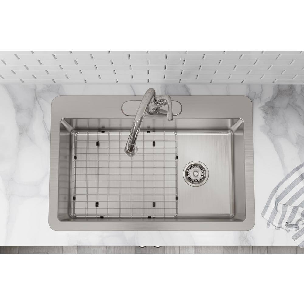 Elkay Avenue Drop-InUndermount Stainless Steel 33 in. Single Bowl Kitchen Sink with Bottom Grid and Drain VBTHD170