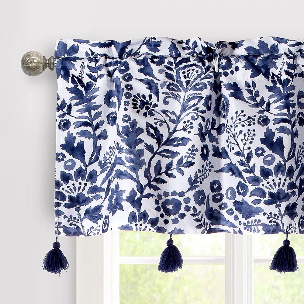 DriftAway Julia Watercolor Blooming Flower Floral Lined Window Curtain Valance with Handmade Tassels   52\