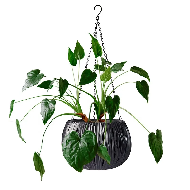 China factory garden supplies plastic hollow carved hanging flower pot chain hanging plant pots