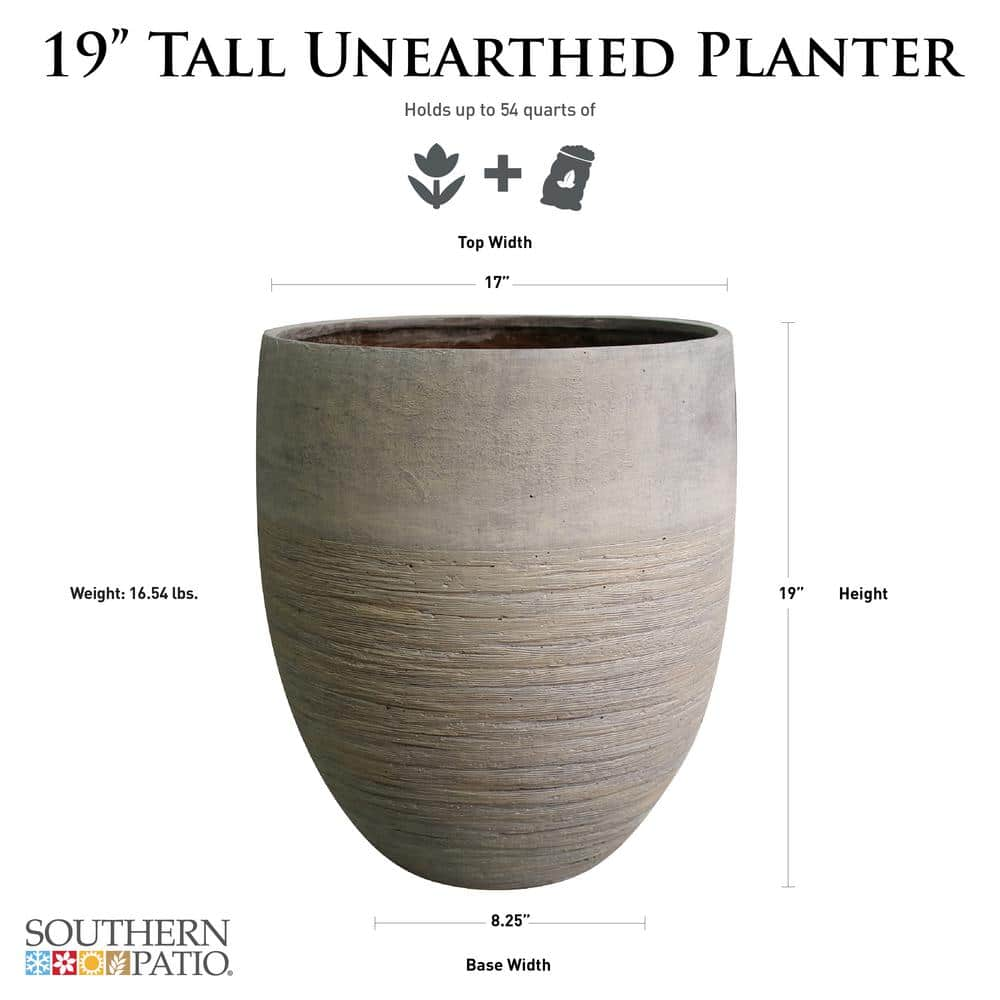 Southern Patio Unearthed Large 17 in. x 19 in. 54 qt. Fiberglass Tall Outdoor Planter GRC-049425A