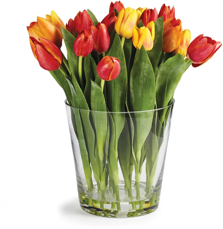 Multi Color Faux Dutch Tulip Arrangement in Clear Vase