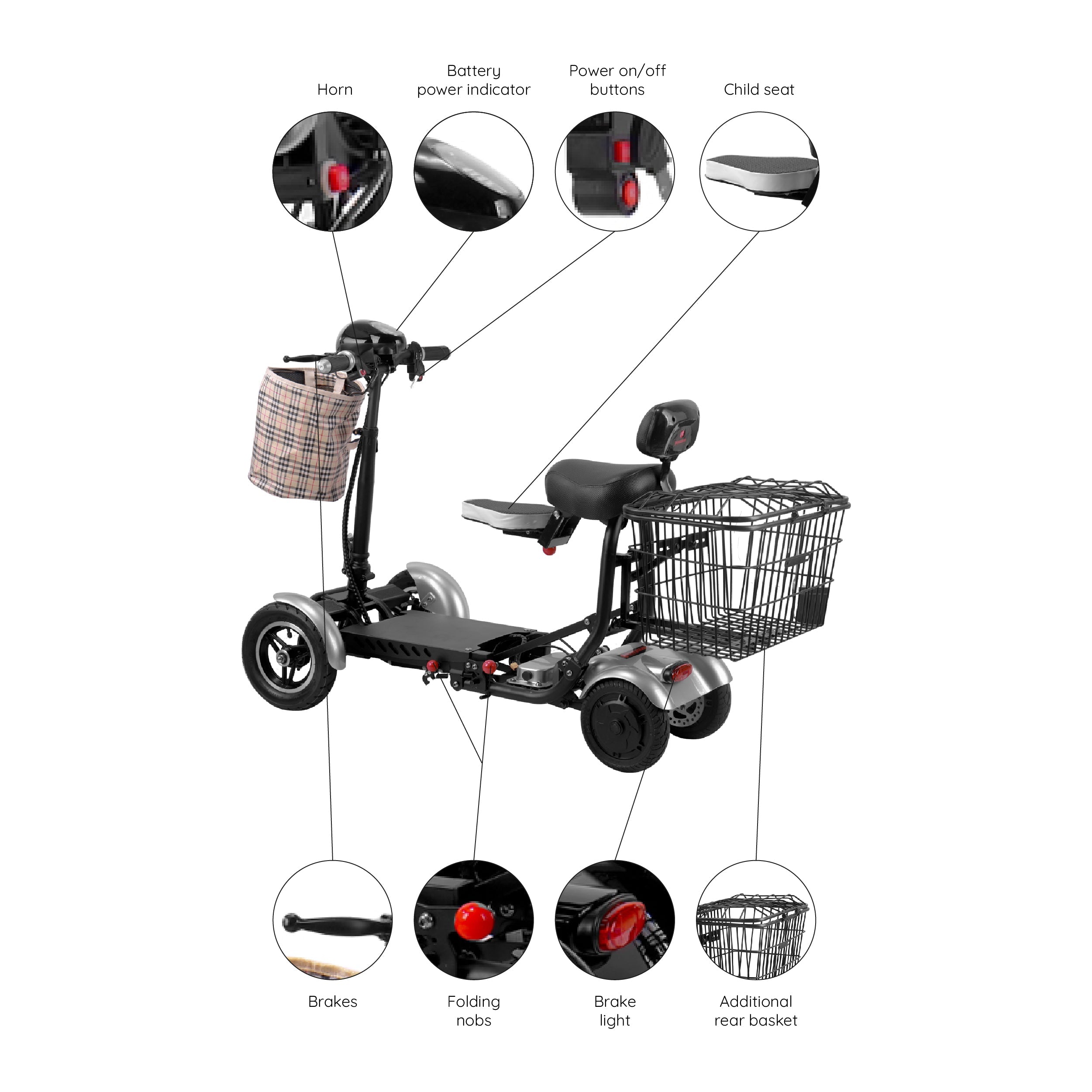 Electric Motorized Compact Medical Scooter 265 lb Capacity Airline Friendly